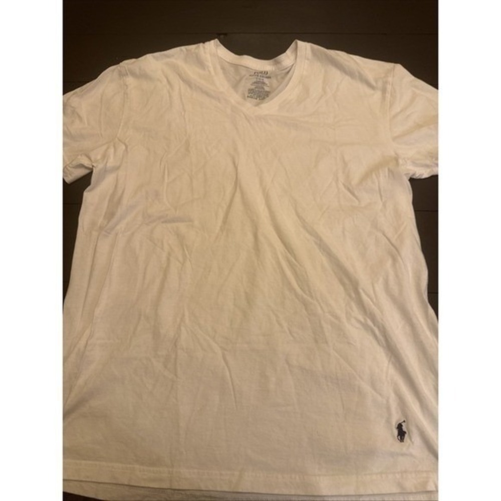 Polo Ralph Lauren White V-Neck T-Shirt Large Classic Fit Cotton Pony Logo Tee